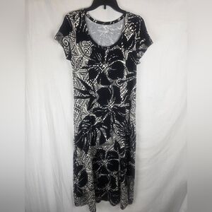 Soft Surroundings Black and White Patterned Maxi Women Dress With Pockets Sz SP